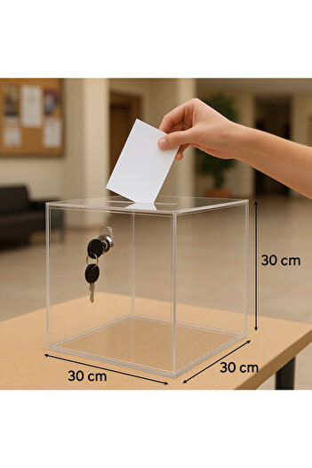 Pleksi Marketi Pleksimarketi - Plexiglass Donation and Alms Box 30X30X30Cm