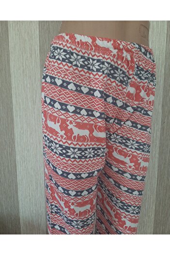 Butik Red Front Patterned Long Sleeve Top and Long Elasticated 100% Cotton Pajama Set