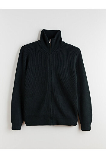 LC Waikiki Green Standard Fit Stand Collar Men's Knitwear Cardigan