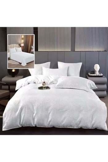 OEM Jaquard bed linen, 6 pieces, King Size, gift box, 70% cotton, 30% polycotton, White