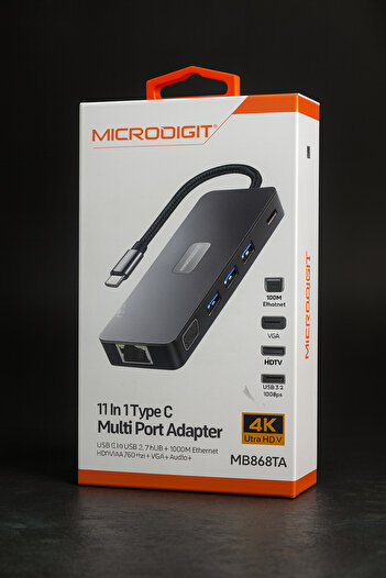 Microdigit 11-in-1 Type-C Multiport Adapter | HDMI 4K, USB 3.2, Ethernet, VGA, Card Reader