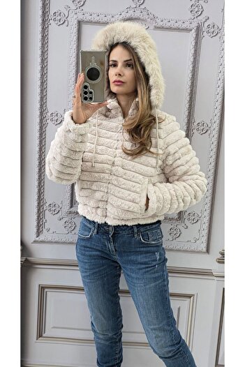MAXORA SHOP Women's reversible jacket with pockets and removable hood