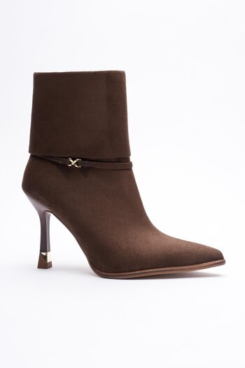 Mubiano Women's Suede Boots High Heels Zippered Gold Accessories Brown Nuvia