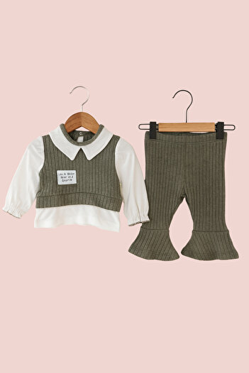 Balbadem baby kids Shardonlu 2-Piece Shirt Collar Blouse and Flared Leg Pants Baby Girl Set 3-6-9-12 Months