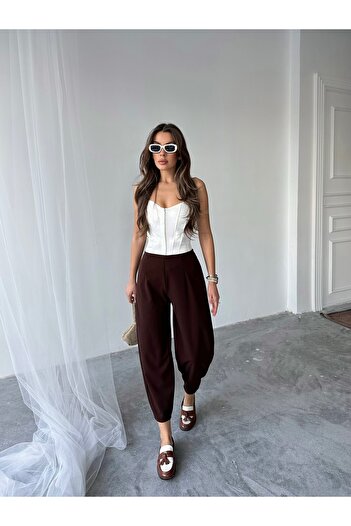 NOA LİNE Brown Scuba Crepe Fabric Baggy Model Balloon Pants
