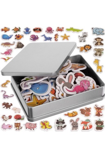 KRUZZEL Set of 40 fridge magnets, animals, English language