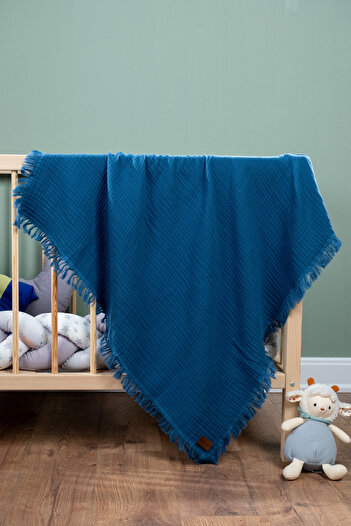 FURYATEX 100% Cotton 4-Layer Muslin Baby Blanket Indigo