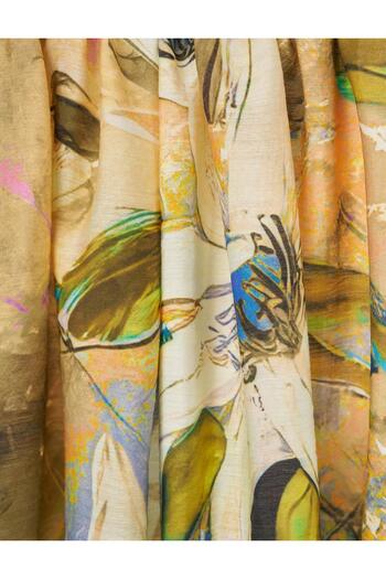 KYR Floral Pattern Viscose Shawl Khaki