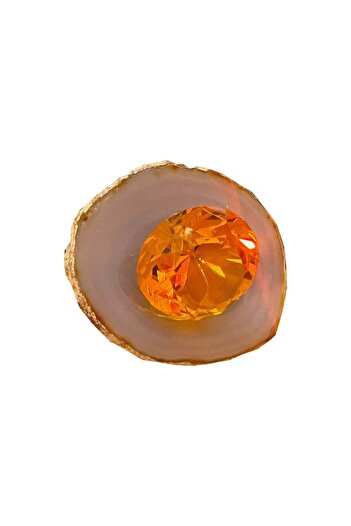 Leexo Decorative Accessory Diamond Crystal Amber on Colored Agate, with Gift Box