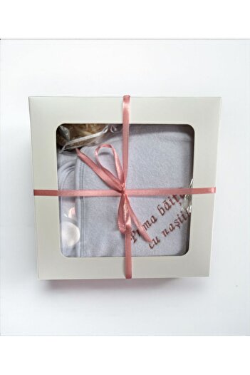 Botez White hooded towel – powder “Prima baita cu nasii”, with spice bag, 75×75 cm, in box, PB006