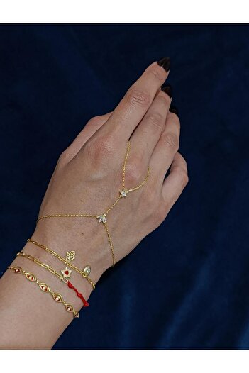 İncikcincik Yarısı Kırmızı İpli & Zincirli Charm Bileklik - 925 Ayar Gümüş