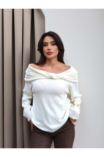 ESRAHELVACI Open Shoulder Knotted Knit Sweater