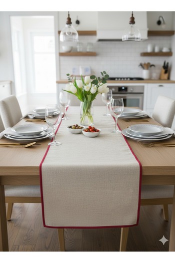 Uçkan home Organic Linen Embroidered Kitchen Runner 40X140