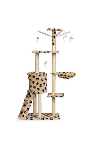 Selgot Cat Play Structure, 138×54 Cm, 5 Levels, 3 Included Toys, Beige