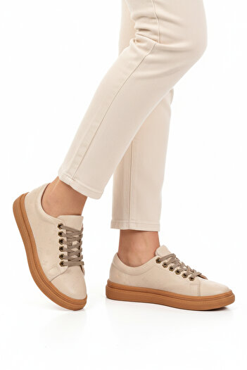 Pierre Cardin Cream Lace-Up Non-Slip Sole Women's Casual Shoes Pc-55071 Z