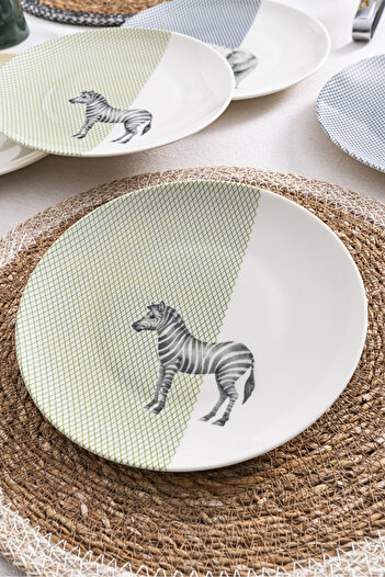 RUBİ PORSELEN 6-Piece Savanda Safari Themed Cake Plate Set 20cm - Breakfast & Dessert Presentation