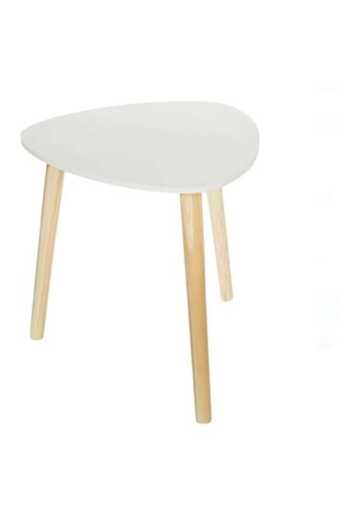 OEM Triangular side table, white, 48x48x46 cm, MDF top, natural wood legs, modern, coffee table/