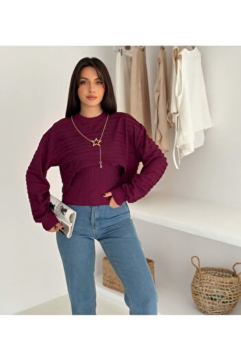 Noa Noa Ruffled Double Set Sweatshirt with Necklace