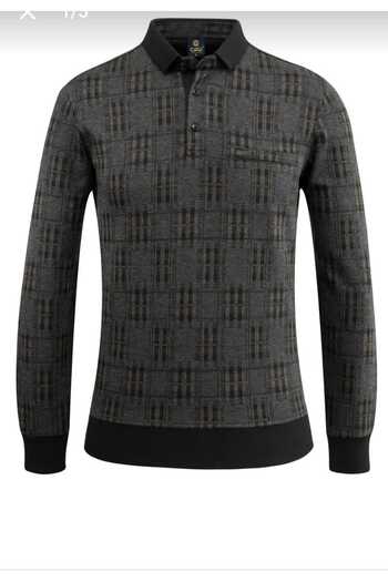 güncüoğlu Polo Collar Sweatshirt with Patterned Pockets and Lower Ribbed Men's Steel Knitted Sweater