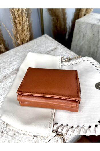 MODA Faux Leather Women's Tan Medium Size Snap Wallet - with Paper and Coin Compartments