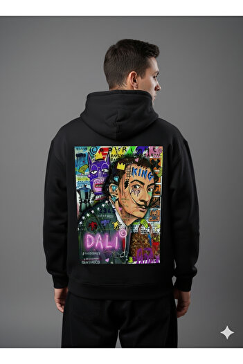 By Caspita Fashion Lenithra Salvador Dali Back Printed Unisex Oversize Black Hoodie