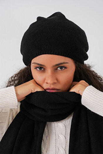 Bigdart Women's Knitwear Scarf Beanie 15939 - Black