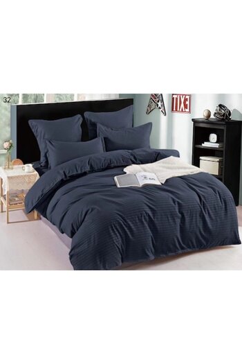 OEM Bed Linen Set Damask, 100% Cotton, 6 Pieces, Navy Blue, SH-D32