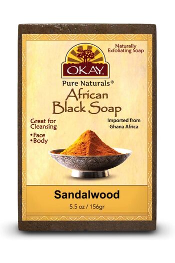 Okay African Black Soap with Sandalwood by OKAY, for All Skin Types, Cleanses, Exfoliates, Nourishes, and