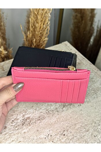 MODA Faux Leather Women's Fuchsia Card Holder - Zippered Card Holder with Coin Compartment