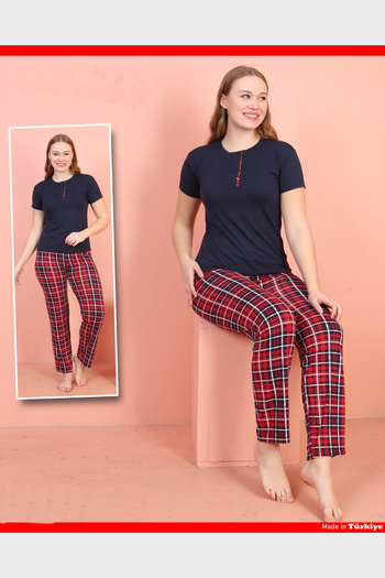nasbina Women's Short Sleeve Half Button Pajama Set