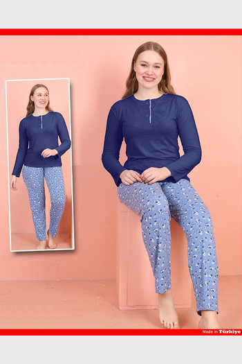 nasbina Women's Long Sleeve Half Button Pajama Set