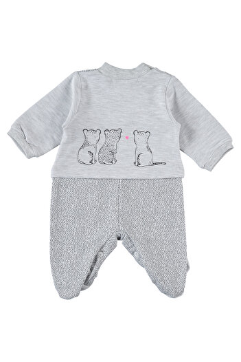 hepbaby Gray, Cat Patterned, Bibed Baby Romper Set