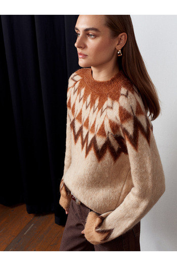 Dilvin 10822 Shardonlu Alpaca Blended Knitwear Sweater-Caramel