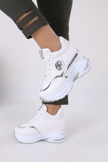 sefayol Karlis White Fur Hidden Heel Women's Sneakers