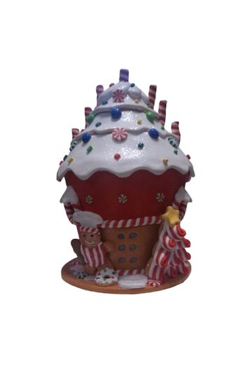 Vision XXI Decorative Musical House, Large Round with Lights, Gingerbread and Candy Look, Vision XXI, h=30cm, d