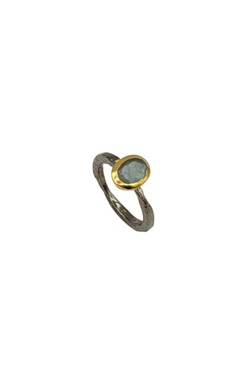Eylül silver Black Rhodium Plate Silver Ring with Labradorite