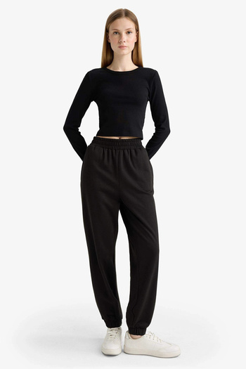 DeFacto X5391 Black Jogger Sweatpants with Elastic Waist