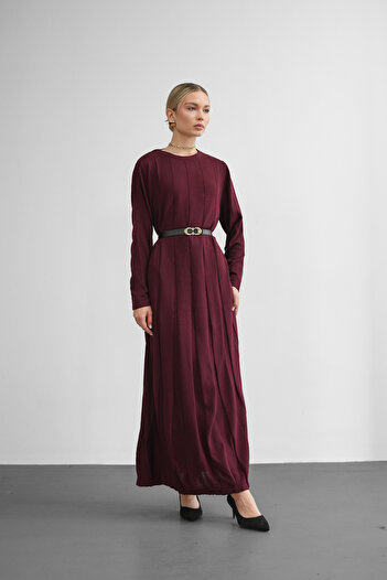 Molly Nelly Women's Knitwear Perforated Belted Long Dress