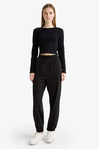 DeFacto X5391 Black Jogger Sweatpants with Elastic Waist