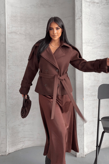 giyimmasalı Imported Cashmere Fabric Short Coat - Dark Brown