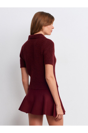 Dilvin 10814 Wool Blend Knitwear Sweater-Burgundy M.