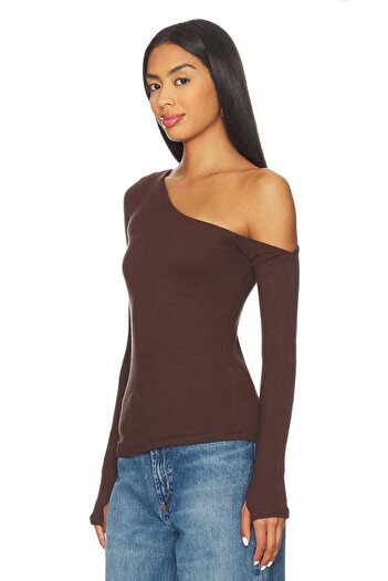 AFR CLOTHES Women's Double Layer Jersey Asymmetric Neckline Finger-Through Bluz
