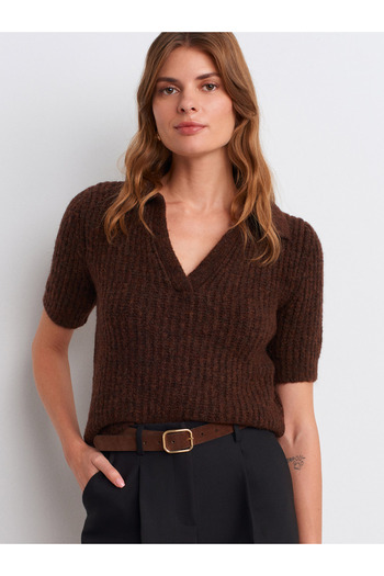 Dilvin 10814 Wool Blend Knitwear Sweater-Brown M.