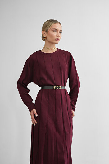 Molly Nelly Women's Knitwear Perforated Belted Long Dress