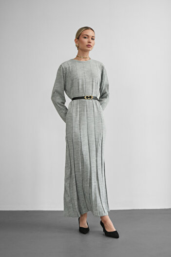 Molly Nelly Women's Knitwear Perforated Belted Long Dress