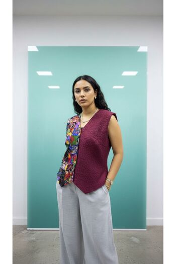 AGORATEKSTİL Women's Flannel Fabric Double Color Boucle Vest