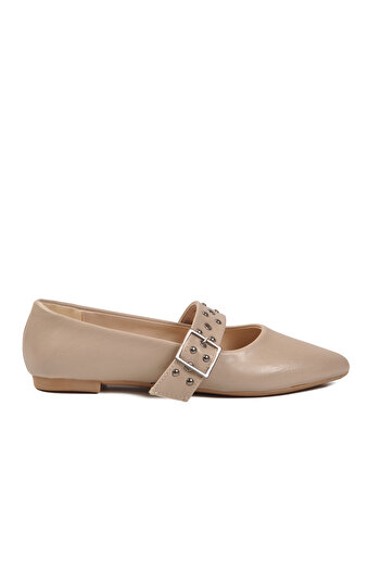 Aspor Beige Belted Women's Ballerinas