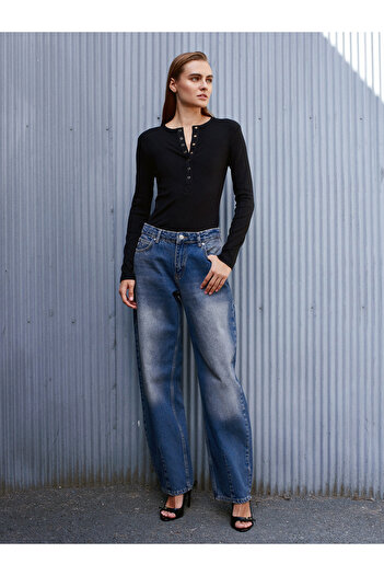 Dilvin 72062 Pantaloni din denim cu tăietură largi-Tint