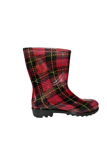 Emek Women's Red-Black Patterned Short Garden Rain Boots Emek036-97