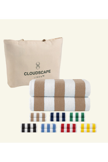 Cloud Scape Linen Cabana Stripe Beach Towel Set Pack of 2, Oversized Soft Cotton Towel, Perfect for Beach , 152x76 cm